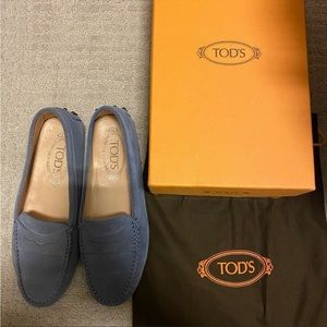 Tods gommini blue suede driving shoes